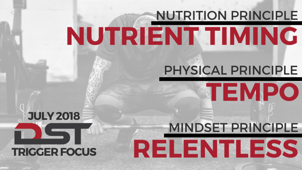 July 2018 Trigger Focus, Nutrient Timing, Tempo, Relentless
