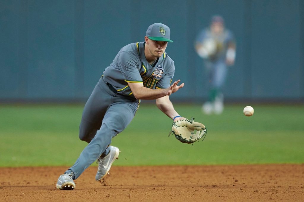 Nick Loftin catching the baseball